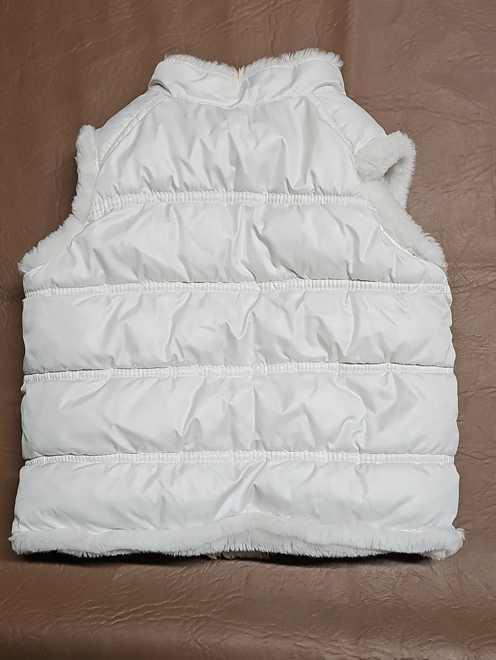 Old Navy Kids White Puffer Vest with Pastel Chevron Detail